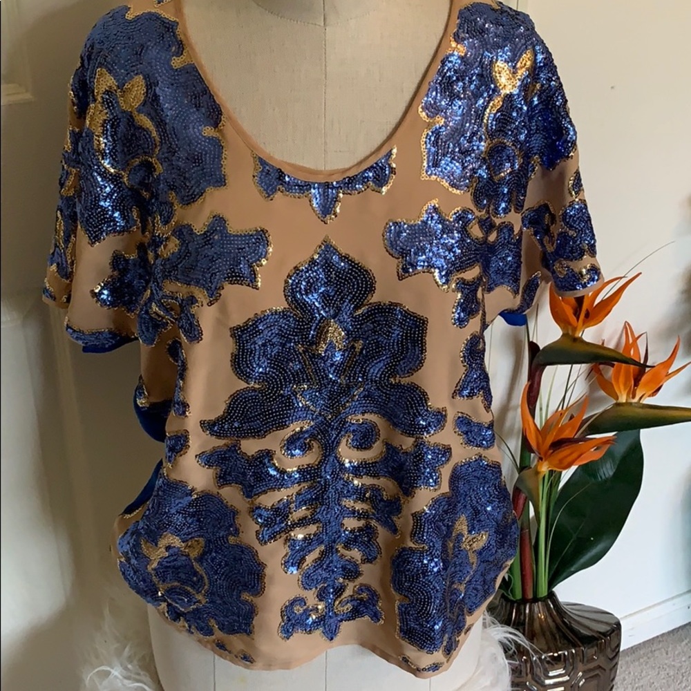 Neiman Marcus for Target blue sequined top sz M